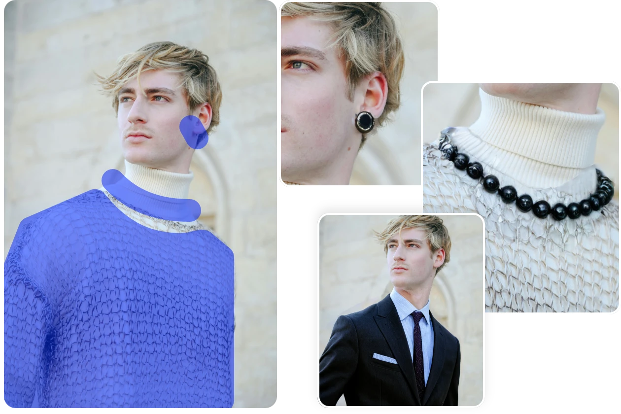 virtual try on clothes neckless and earrings in photos using AI Ease virtual try on tool