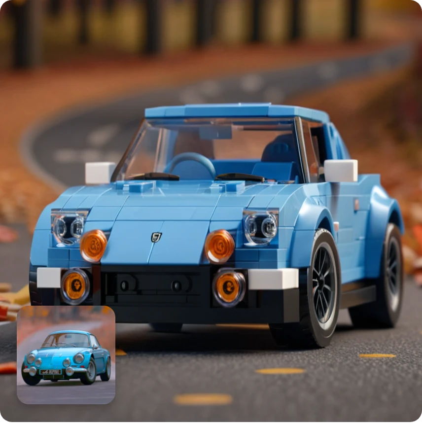 a lego styled blue car with aiease