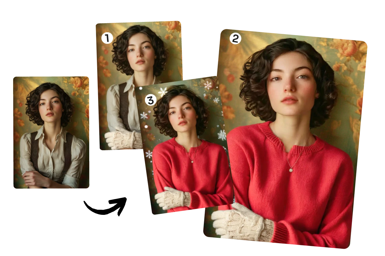 add a glove and red sweater to a girl image in aiease
