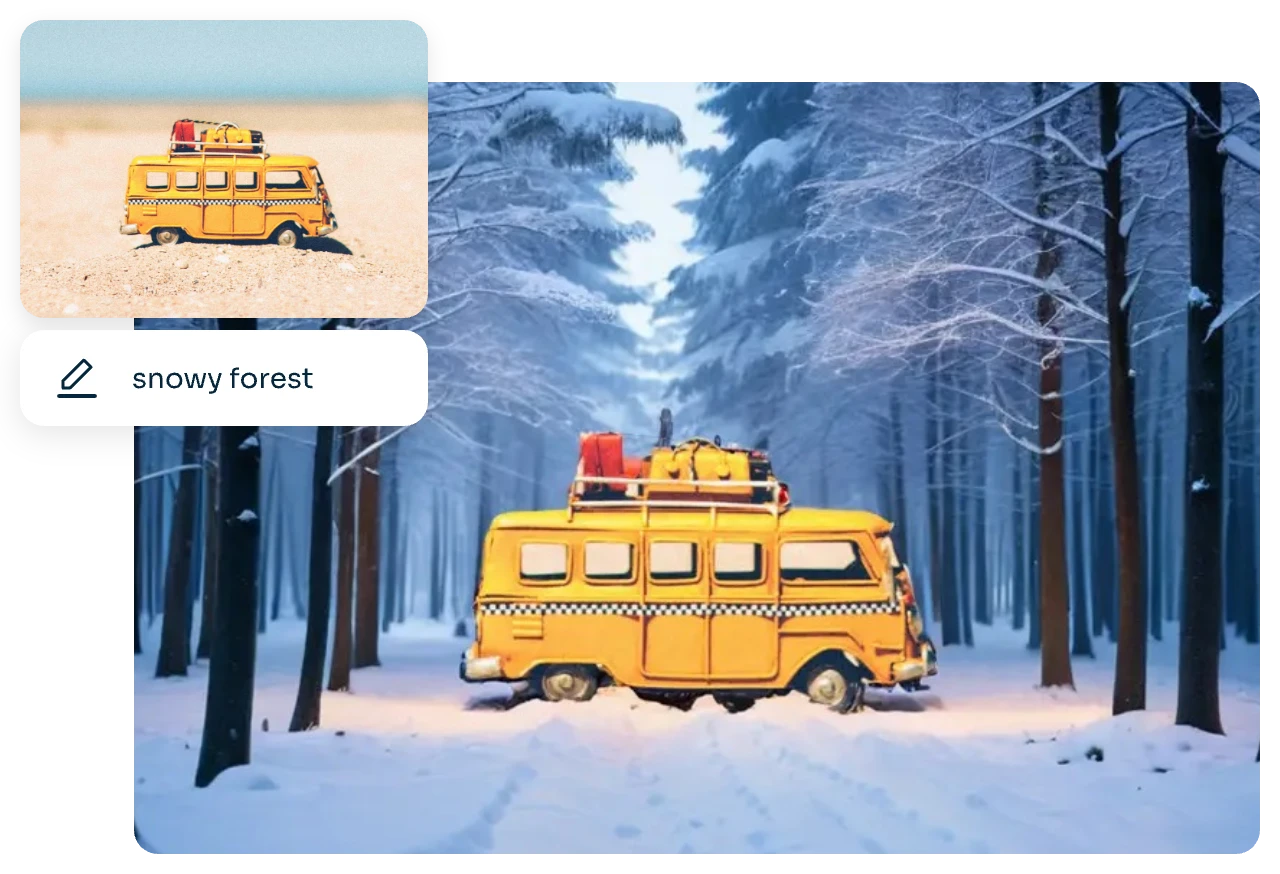 add a snowy forest background to a car image with ai ease free winter background changer
