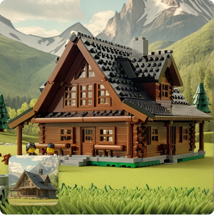 add the aiease lego ai filter to a beautiful house on the grass