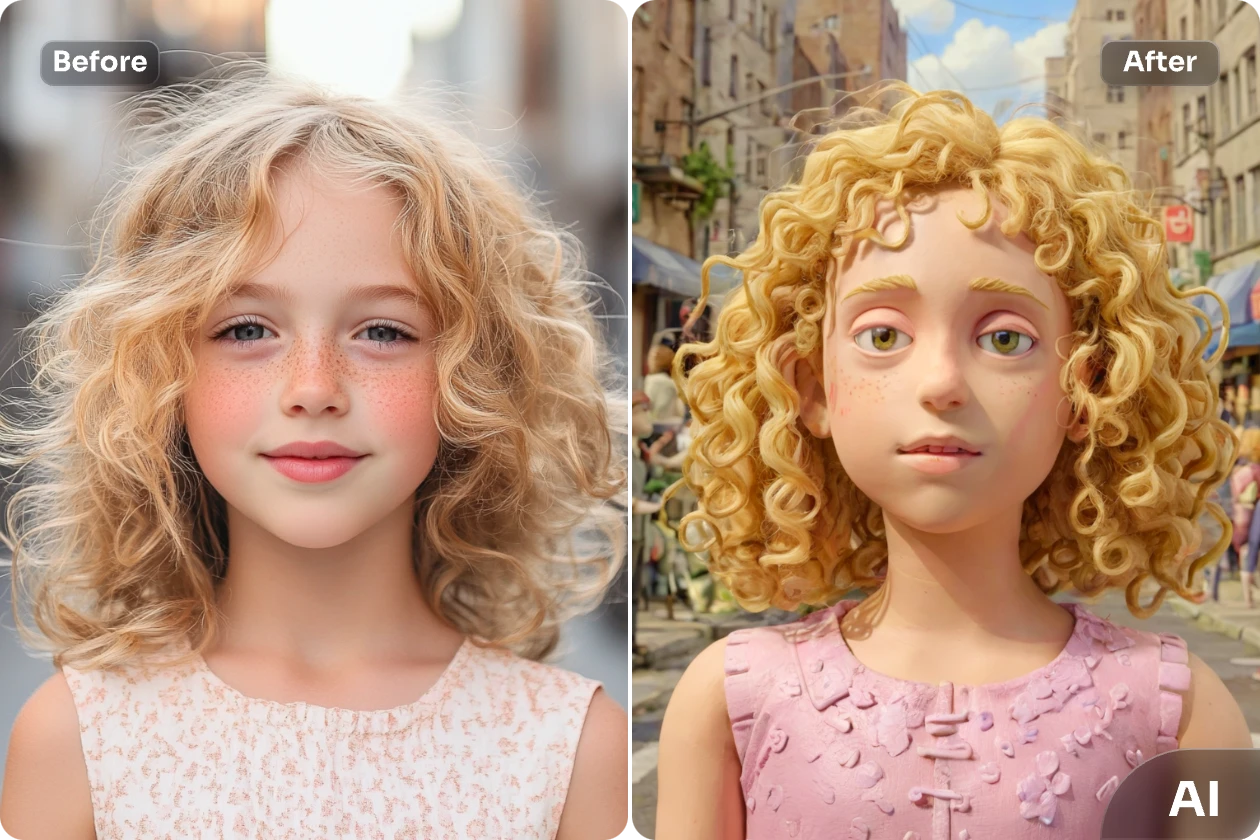 appliquer un filtre claymation à une petite fille avec l'icône ai