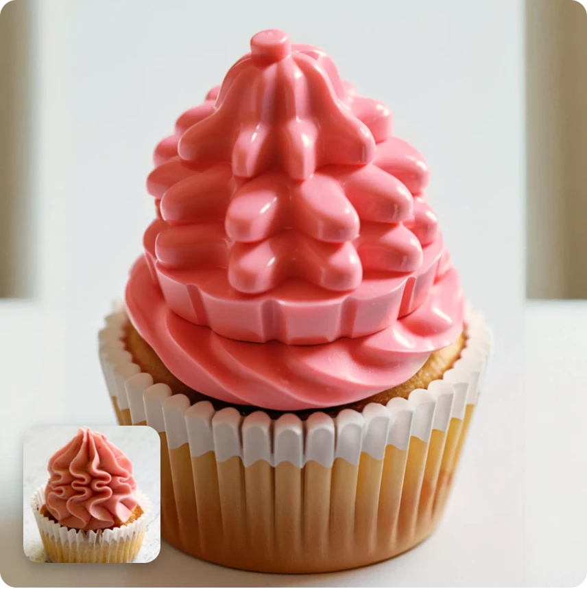 before and after contrast of adding lego filter to a cup of cake