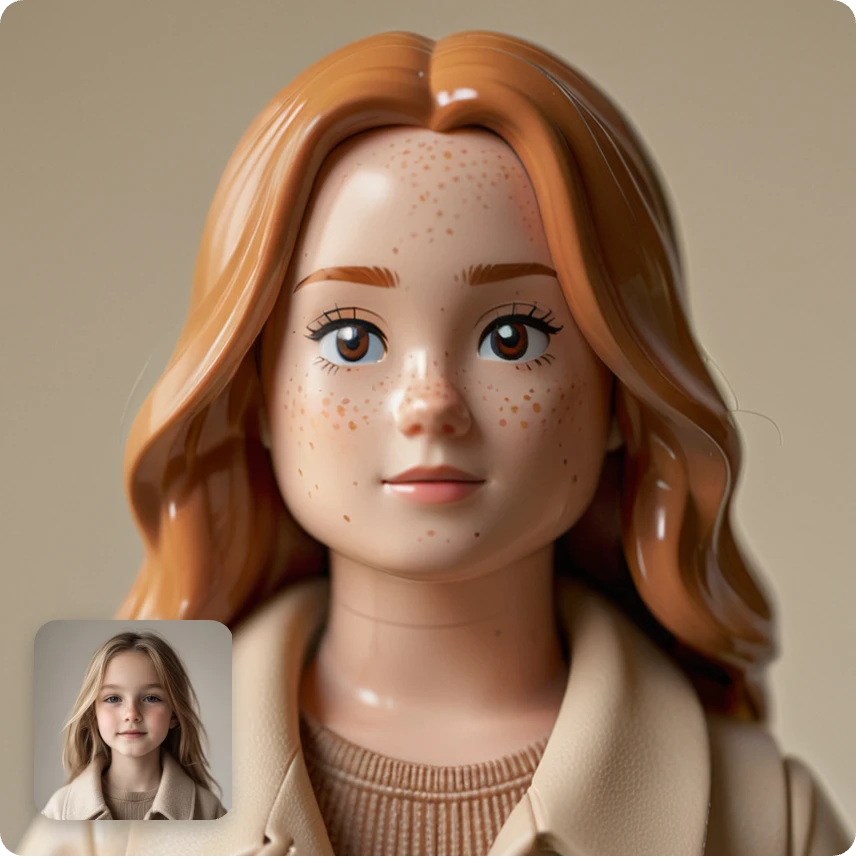 before and after contrast of adding the lego ai filter to a woman portrait