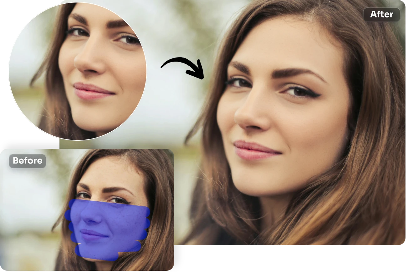 brosser et retoucher les imperfections de l'image du visage de la femme à l'aide d'AI Ease