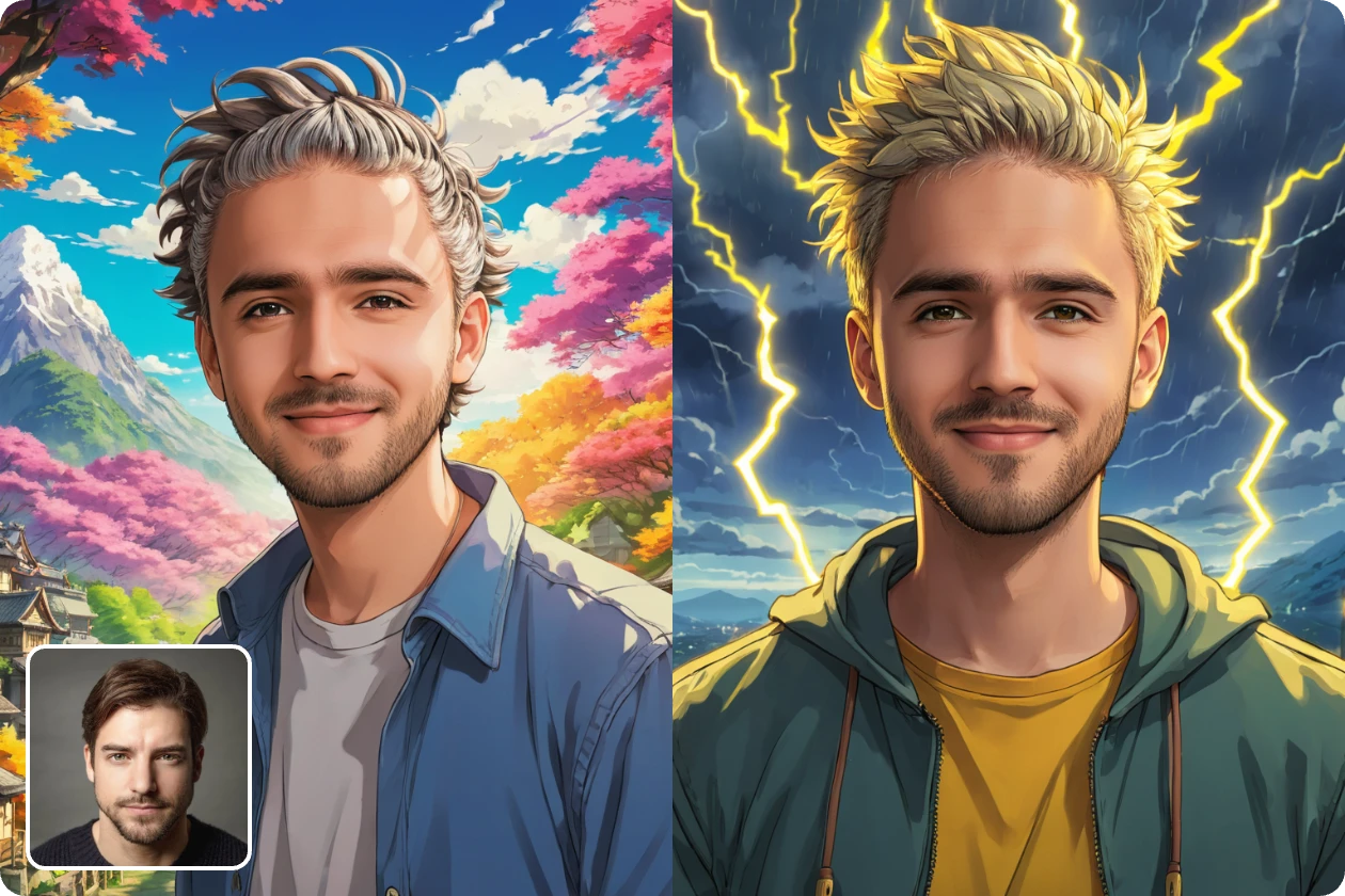 change a man photo into two kinds of cartoon style avatars