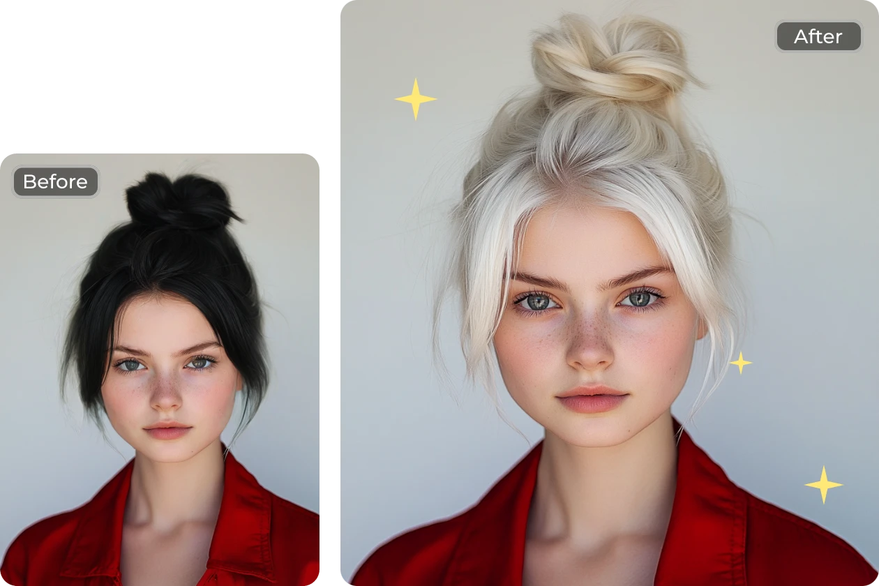 changer la couleur des cheveux d'une femme en blanc en utilisant le filtre de couleur des cheveux blancs d'AI Ease AI