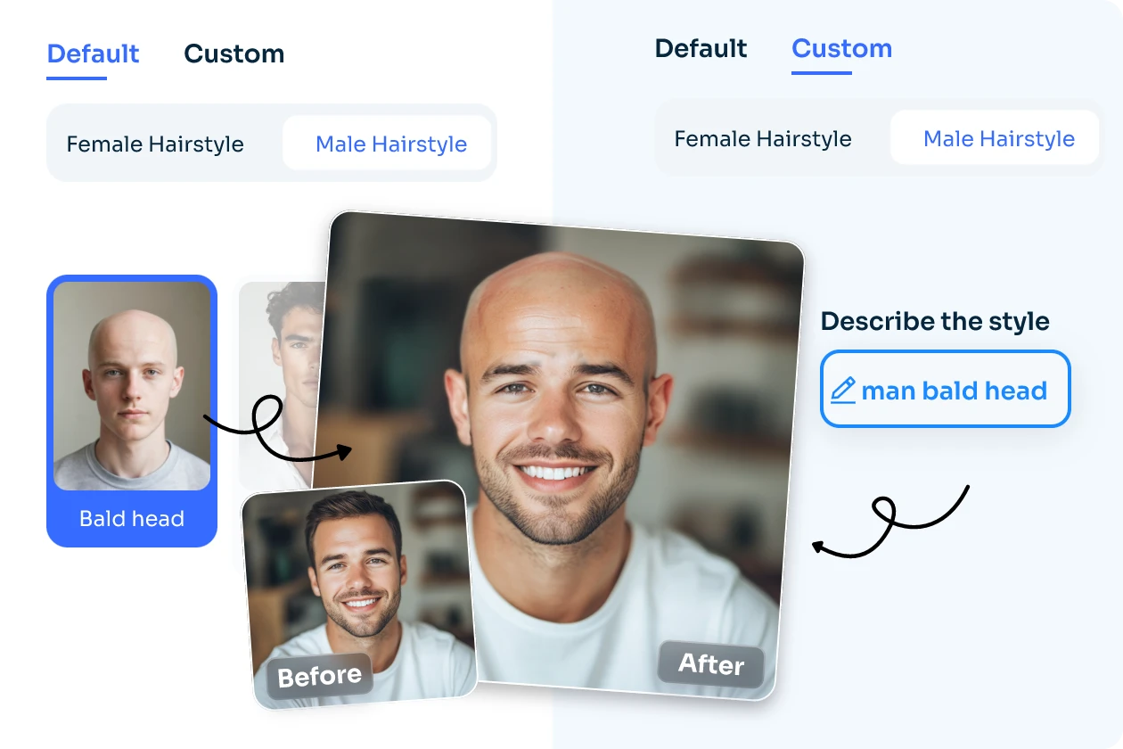 cambiar el peinado a calvo usando AI Ease online hairstyle changer