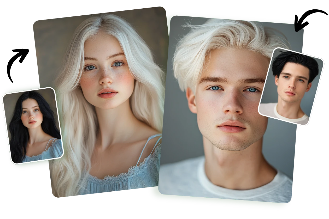 changer la couleur des cheveux des hommes et des femmes en blanc à l'aide d'AI Ease
