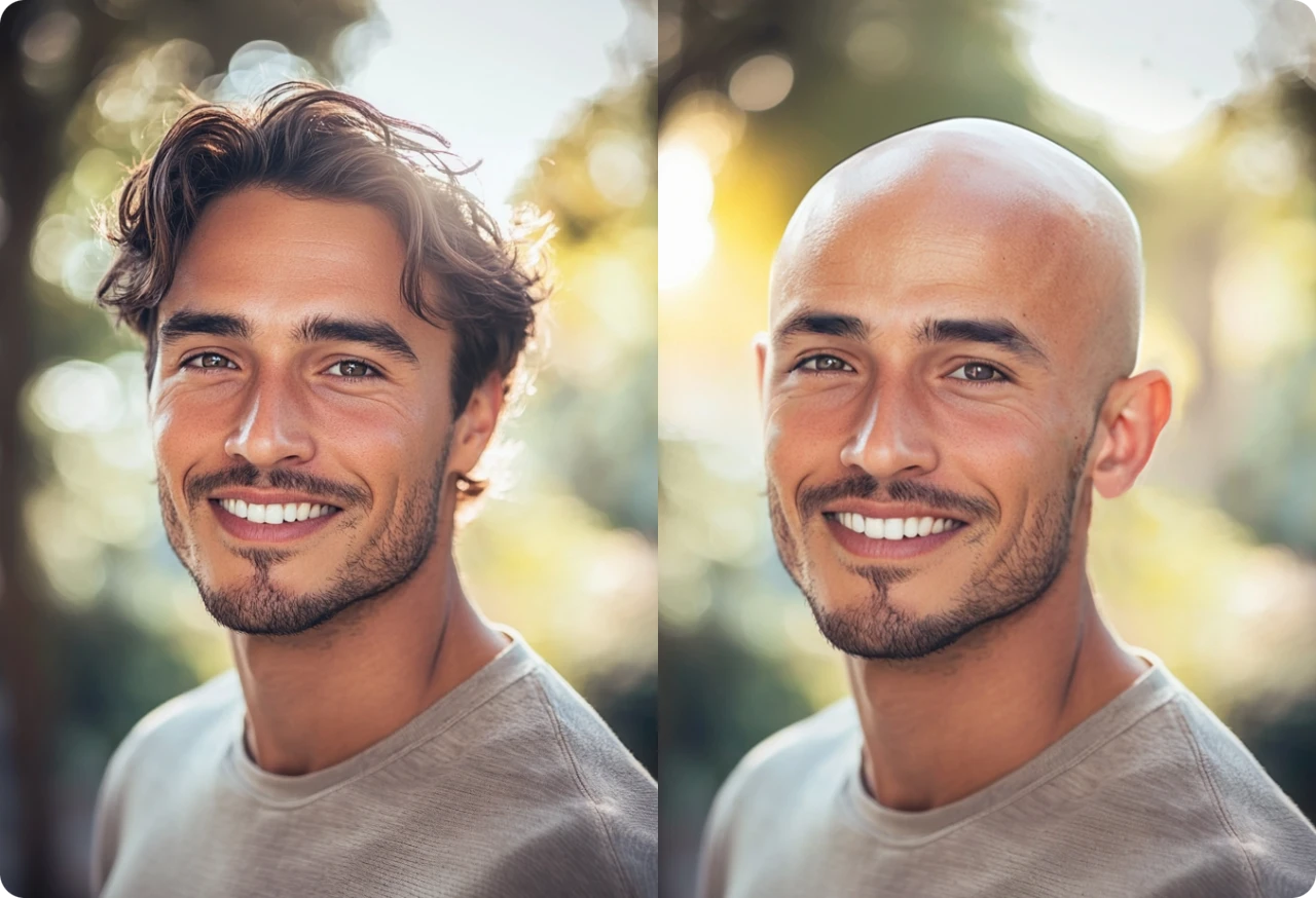 cambiar el haistyle masculino en calvo usando AI Ease filtro calvo