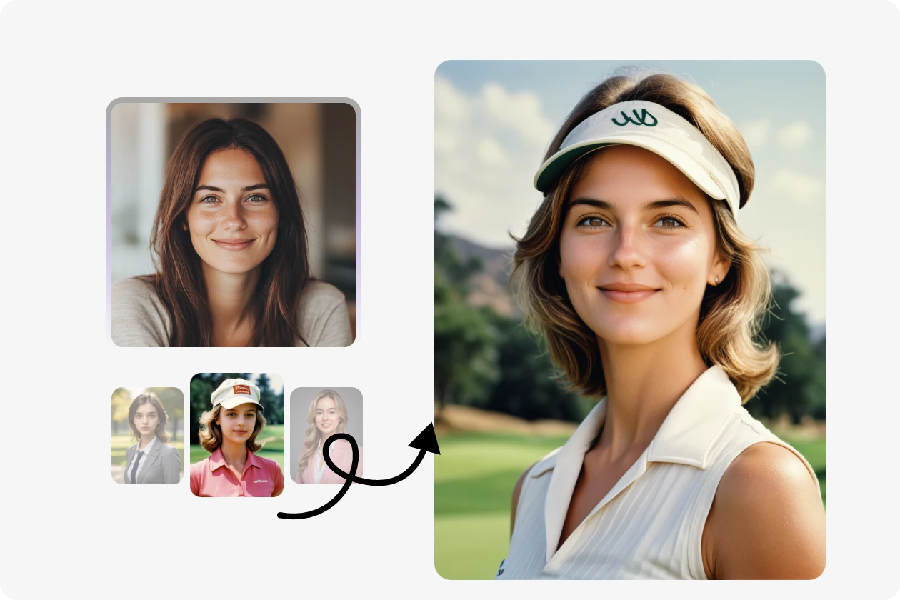 AI Ease出会い系ヘッドショットライブラリから選択し、女性の出会い系プロフィール写真を作成します。
