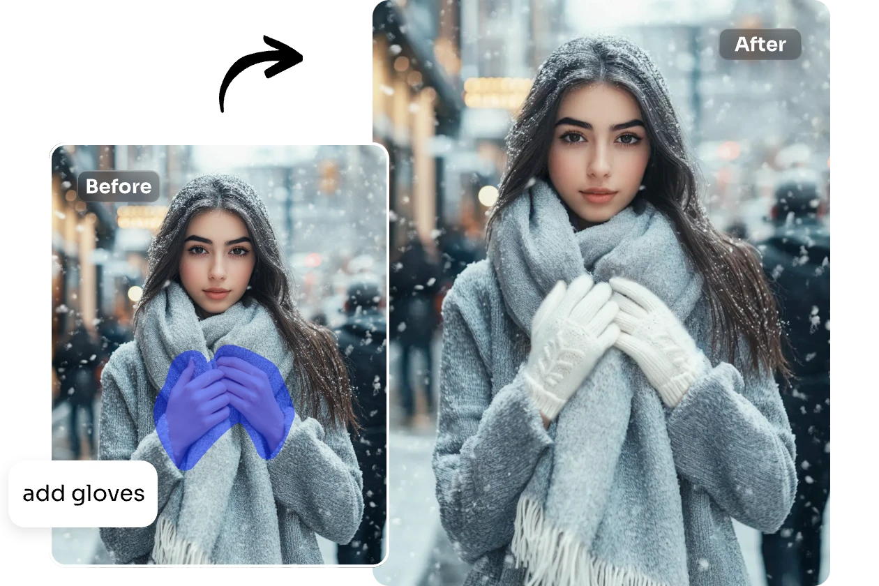 complete a cozy winter outfit with white gloves