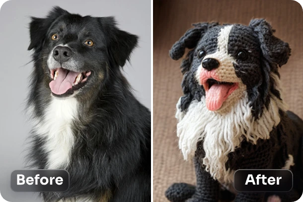 convert a border collie image into crochet style
