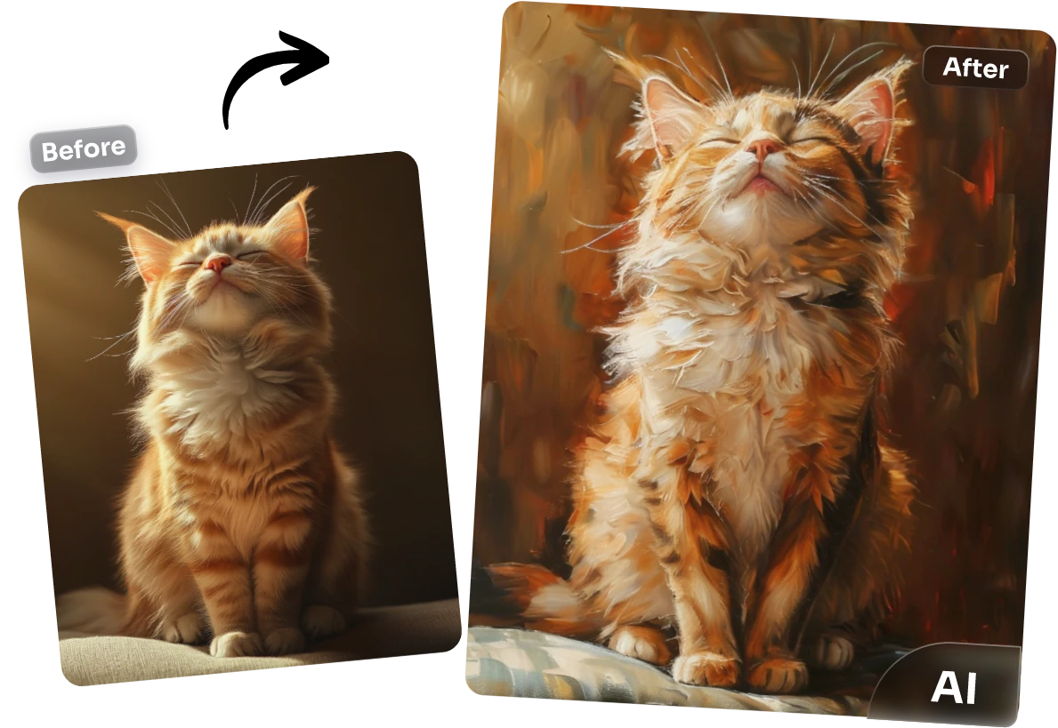 convertir una imagen de gato en pintura al óleo en AI Ease