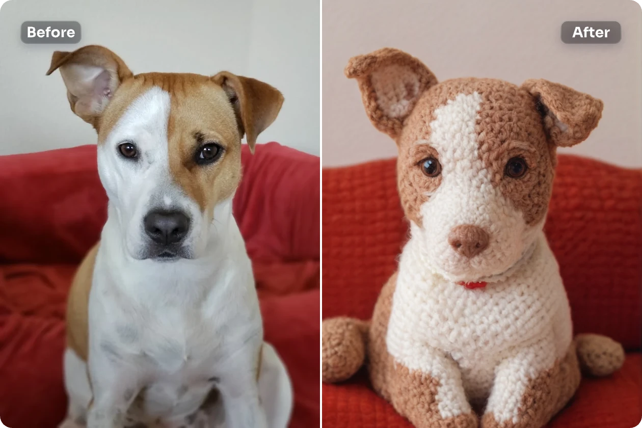 convert a dog image into crochet handicraft with ai ease for free