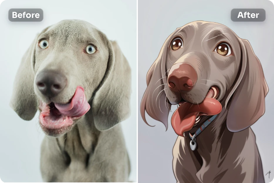 convertir l'image d'un chien se léchant la langue en dessin animé