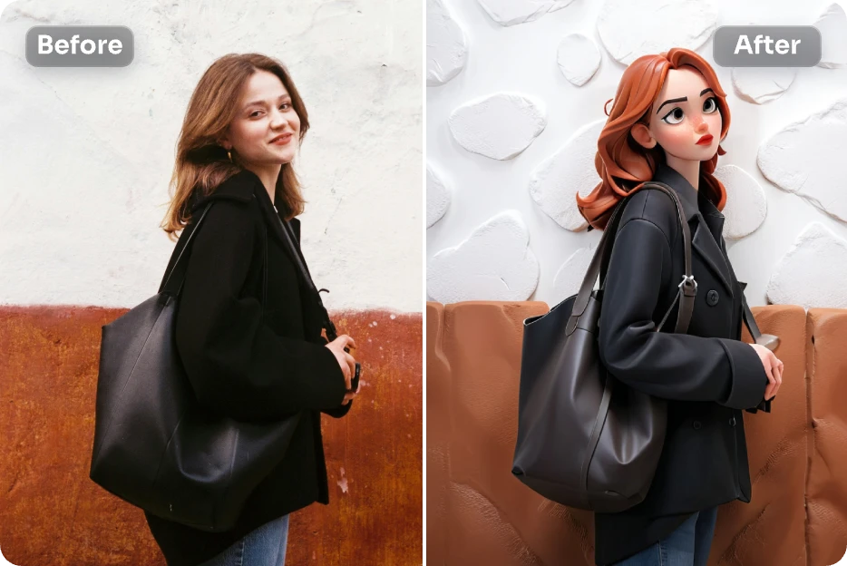convertir un portrait de femme en dessin animé 3d