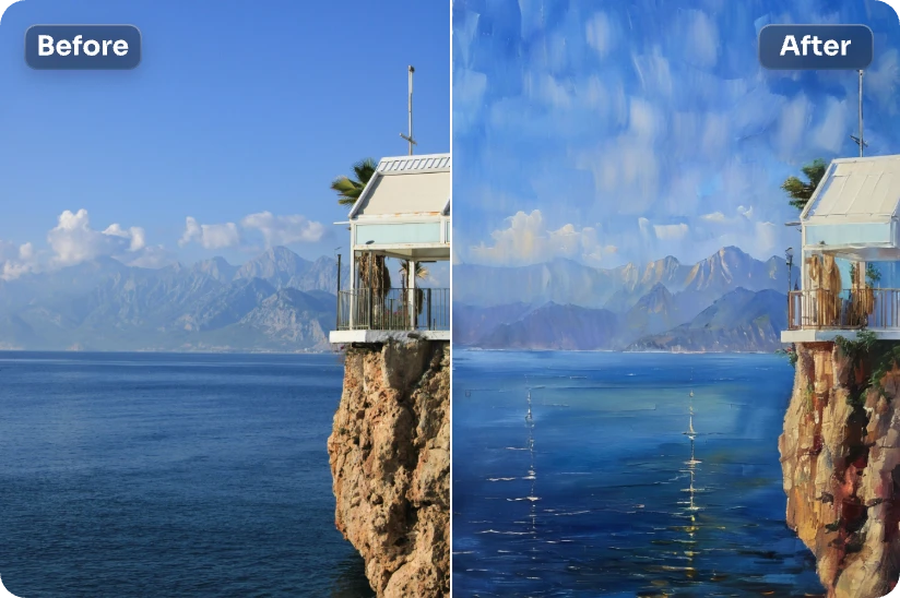 convertir un paysage de montagne enneigée en peinture à l'huile