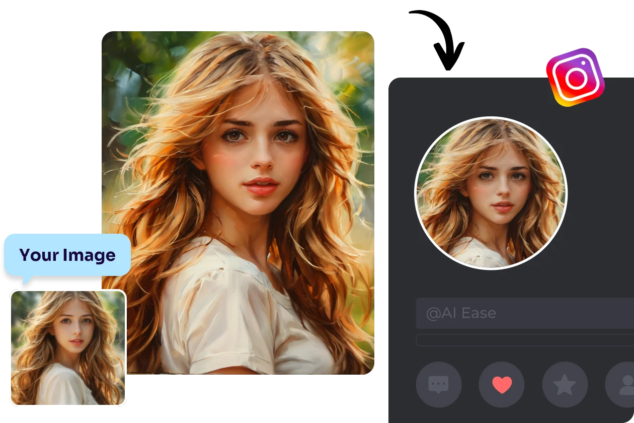 haz una pintura al óleo femenina en AI Ease y úsala como foto de perfil de instagram