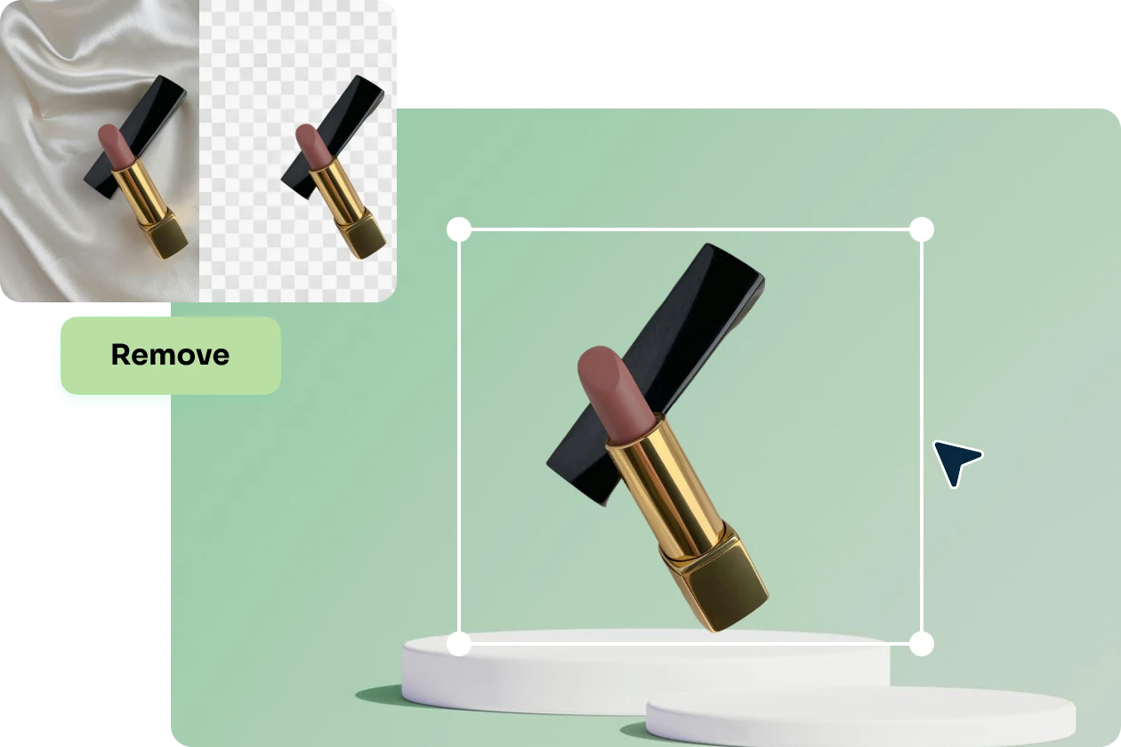 remove and replace the red lipstick image with green background using background remover