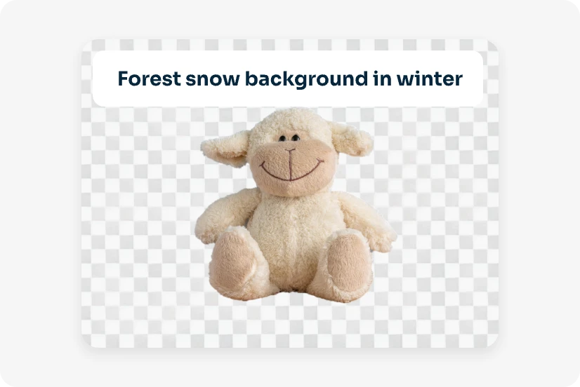 remove background from the sheep toy image and customize a new background from text
