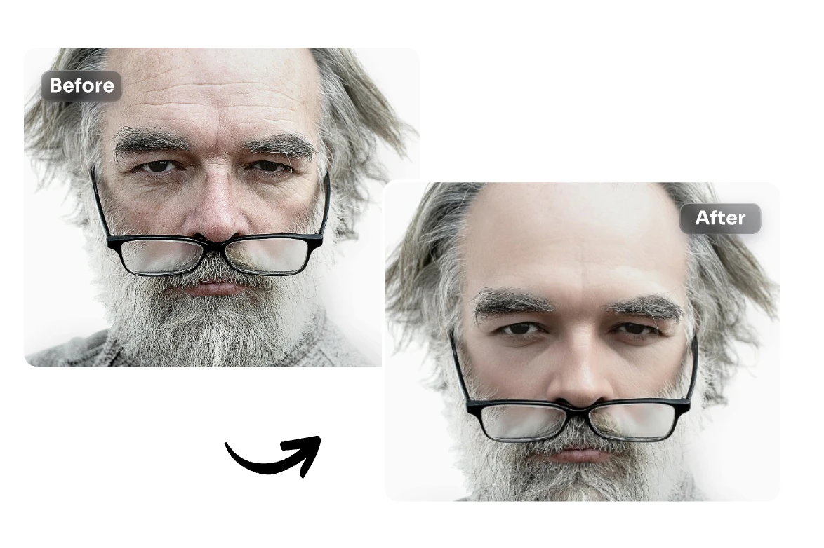entfernen Sie die Falten des alten Mannes in aiease Gesicht Editor