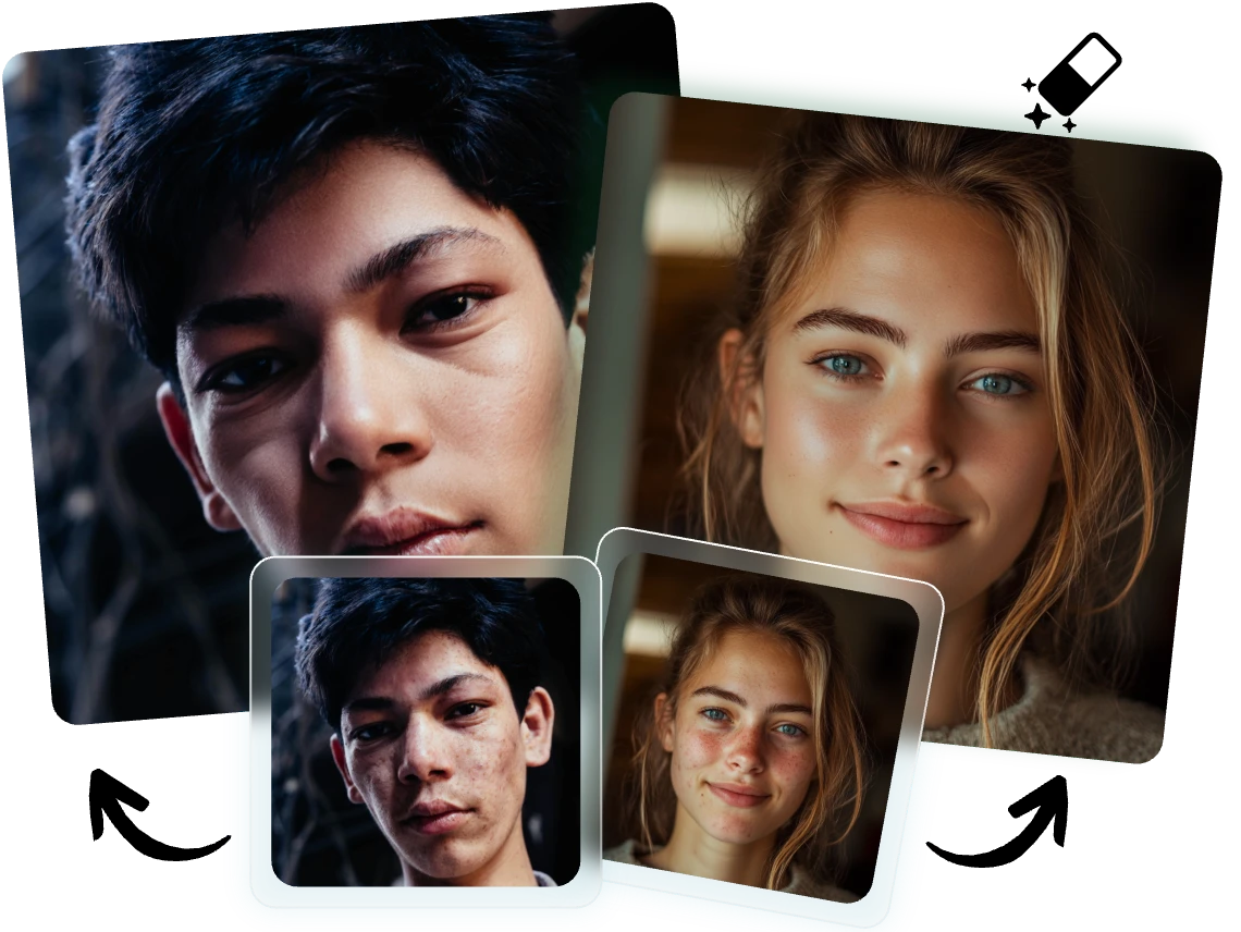 das Gesicht des Mannes und der Frau in aiease face editor auffrischen
