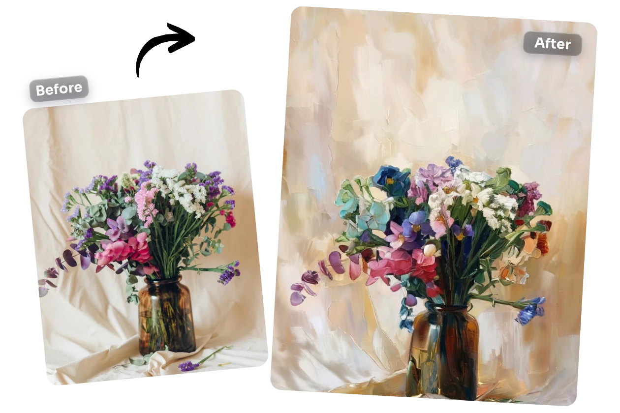 transformer une image de bouquet de fleurs dans un vase en peinture à l'huile