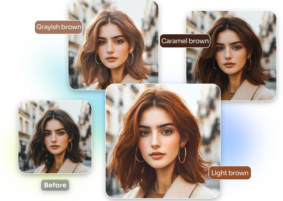 convierte el pelo negro corto de las niñas en tres colores de castaño diferentes castaño grisáceo castaño caramelo y castaño claro