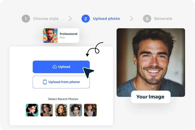 upload a man photo to aiease cartoon avatar maker