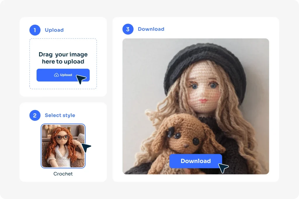 upload a photo and apply ai crochet filter in ai ease