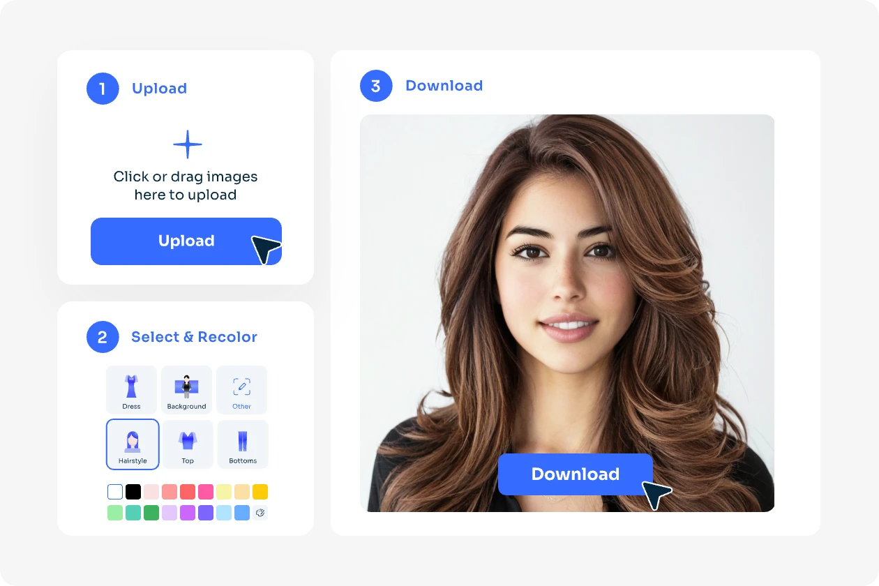 sube una foto a aiease recolor tool y elige el modo peinado y elige un color castaño y consigue un pelo castaño al instante