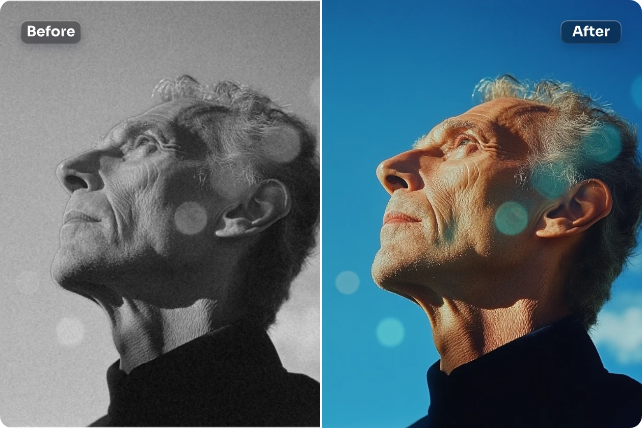 escalar una foto de anciano a 4k con el modo ai ease colorize