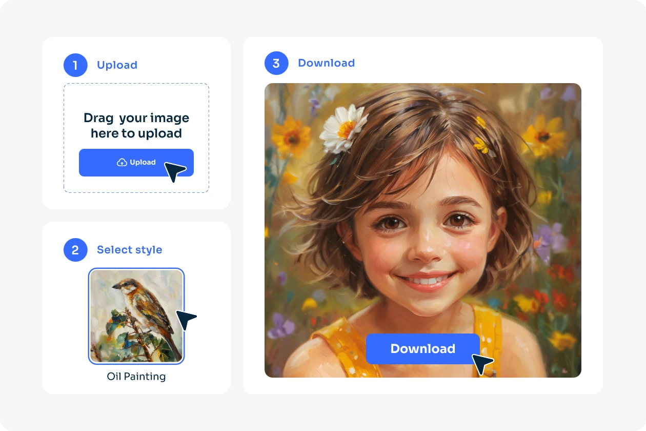 utiliza el conversor online de fotos al óleo AI Ease para crear bellas obras de arte al óleo