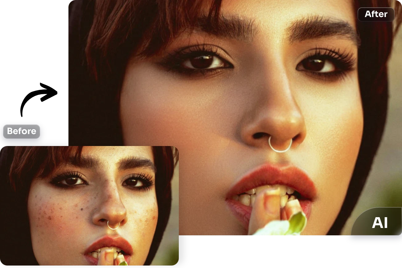 utilisation du mode automatique pour retoucher l'image d'un visage féminin en un seul clic dans AI Ease