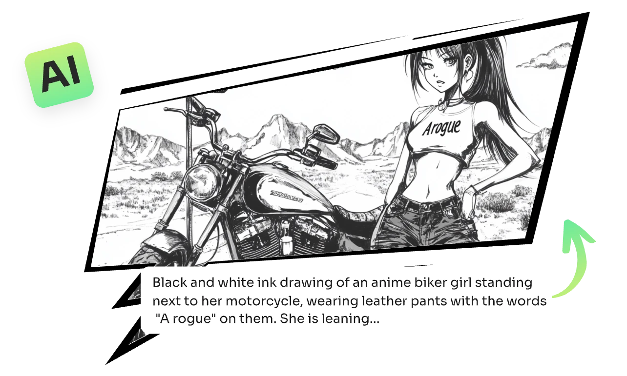 AIEASE AI 漫畫中的女孩的黑白單板漫畫產生器