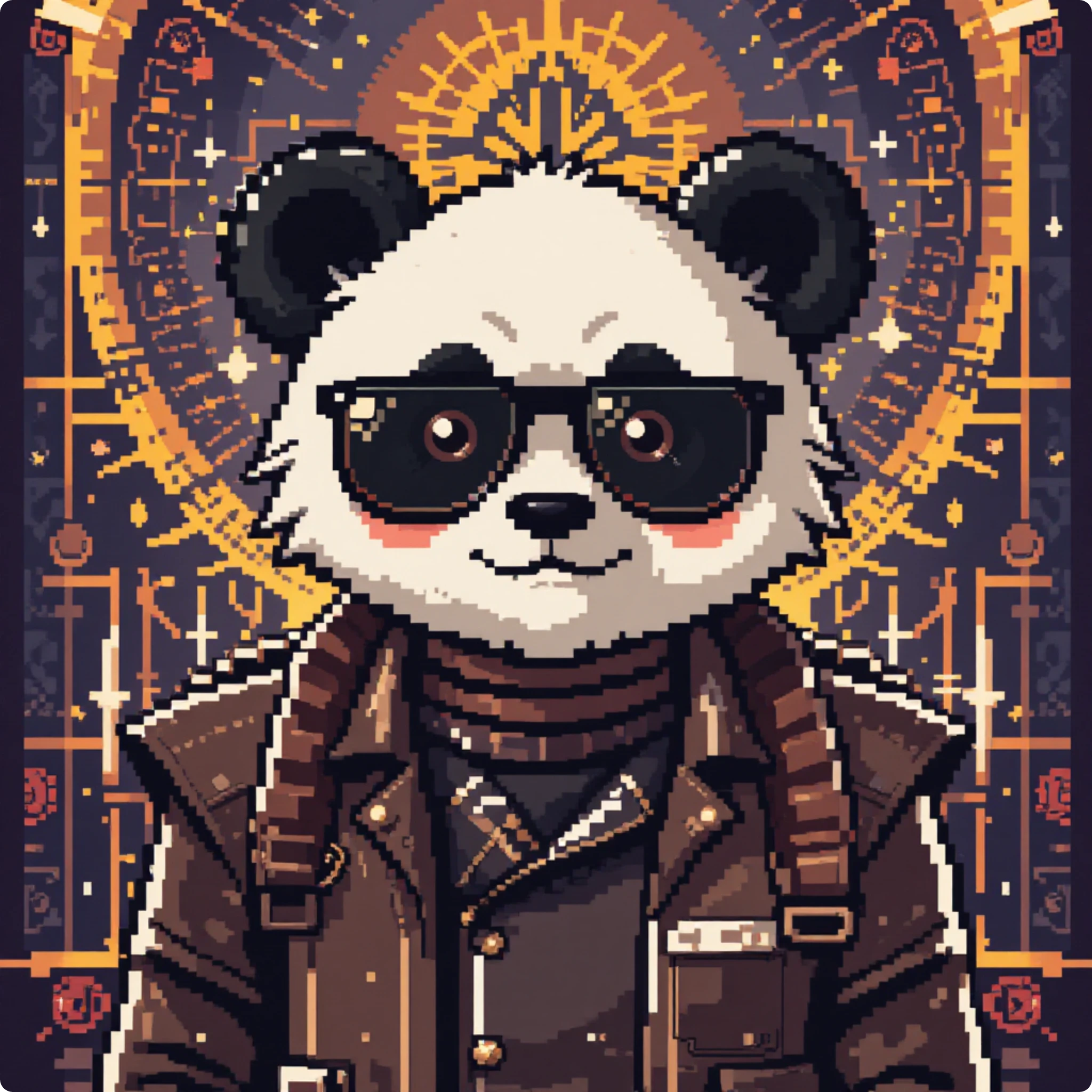 un panda peloso che indossa occhiali in stile pixel