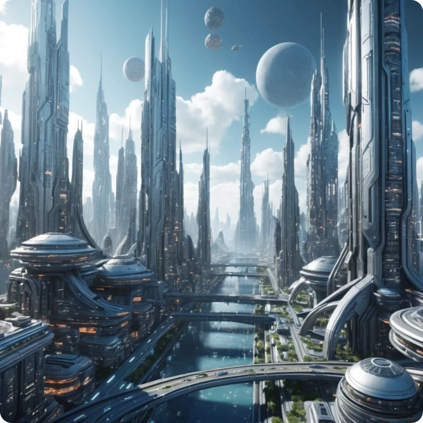 un paisaje urbano futurista hecho por ai
