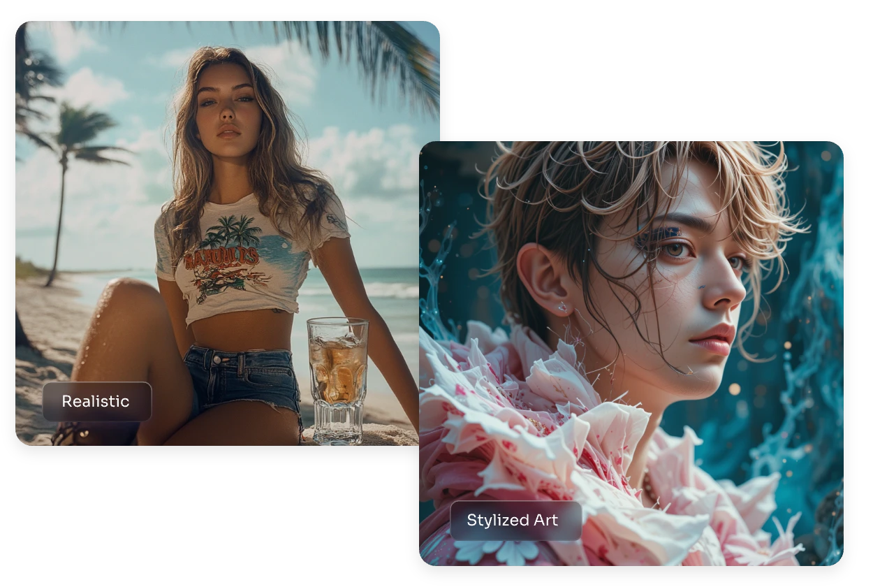 a realistic style girl and a stylized art boy image made in aiease ai human generator