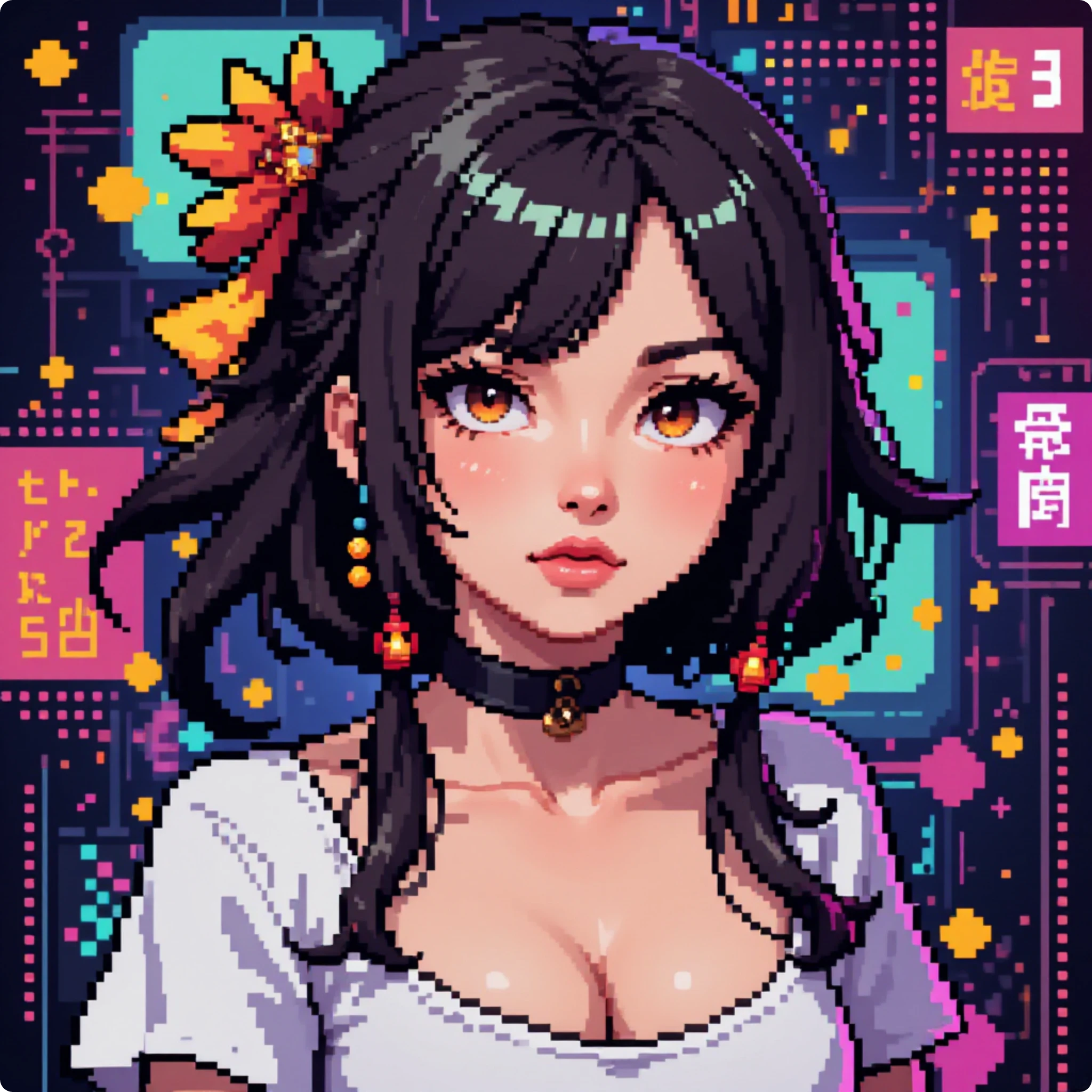 una ragazza anime in stile pixel art