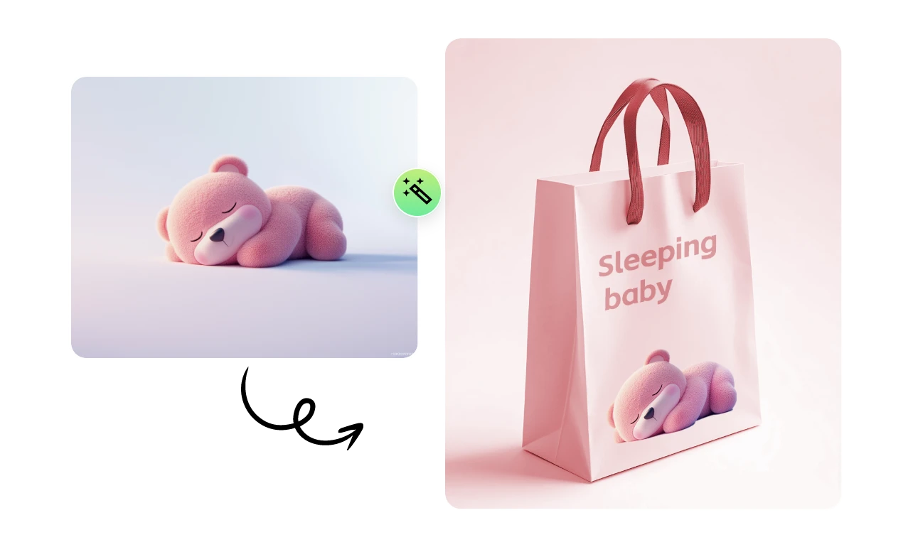 apply the ai generated sleeping bear mascot to brand package design