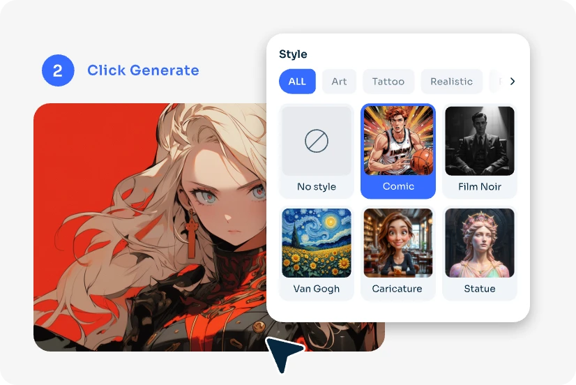 Wählen Sie den Comic-Stil für das generierte Vtuber-Bild