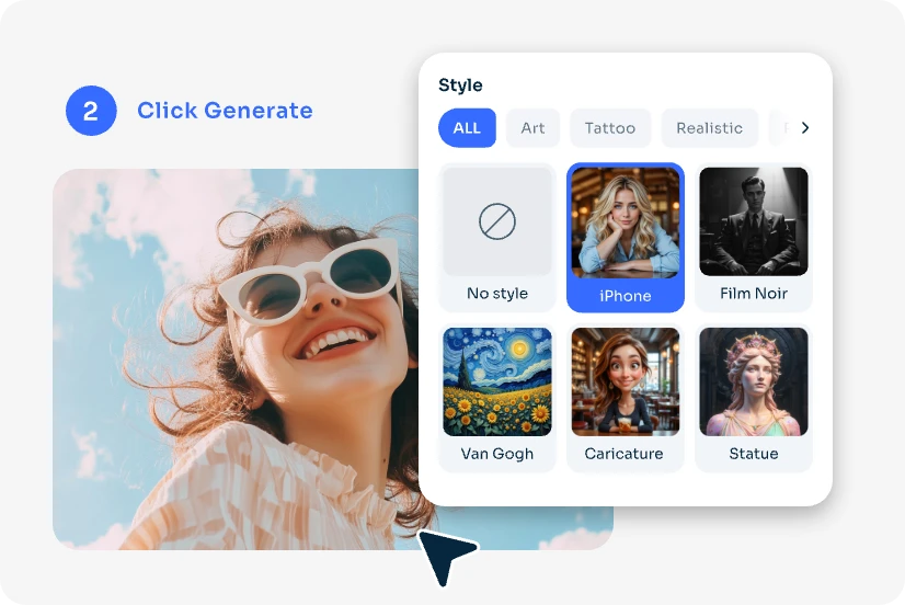 choose the iphone style in ai face generator style library