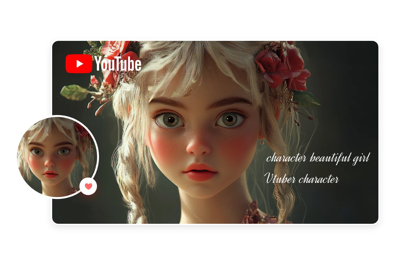 Erstellen Sie ein süßes großes Auge vtuber Mädchen Charakter und setzen als youtube Profil Avatar