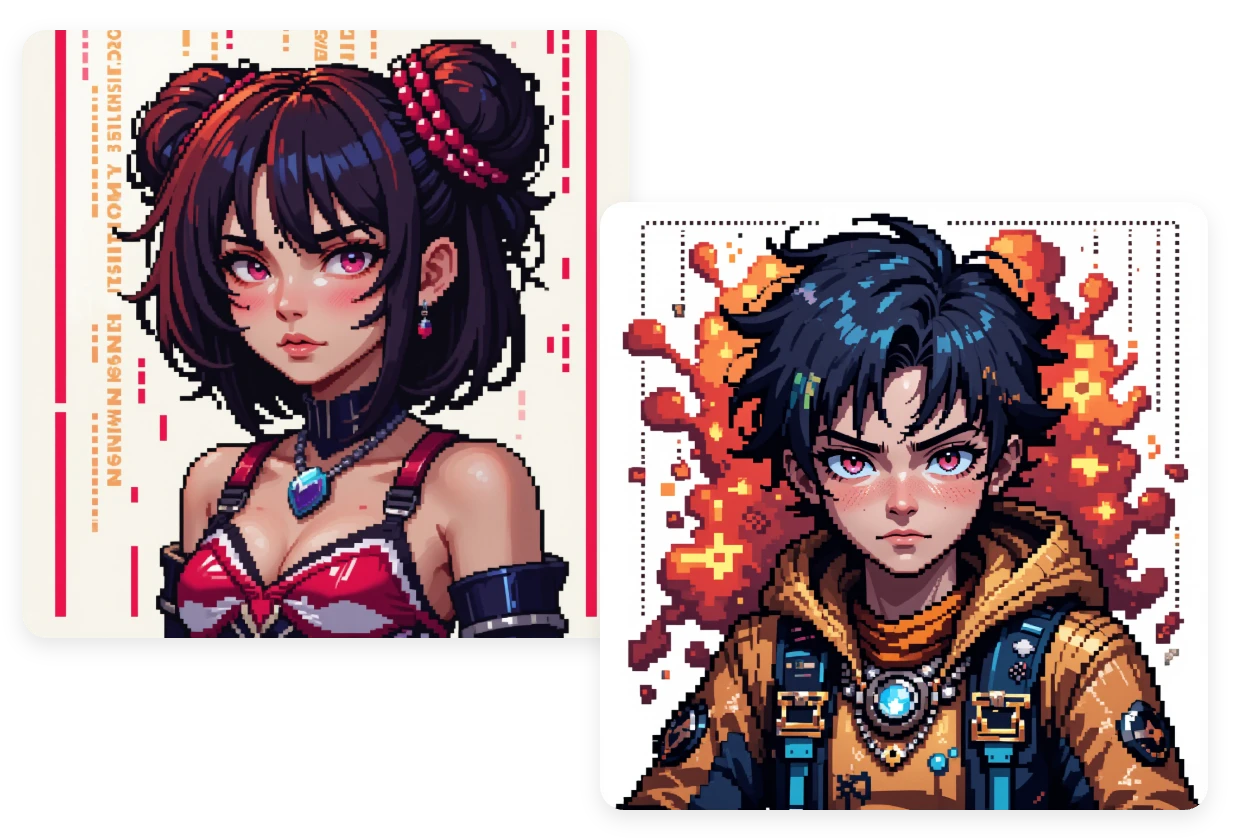 creare due personaggi sprite in stile pixel per i giochi