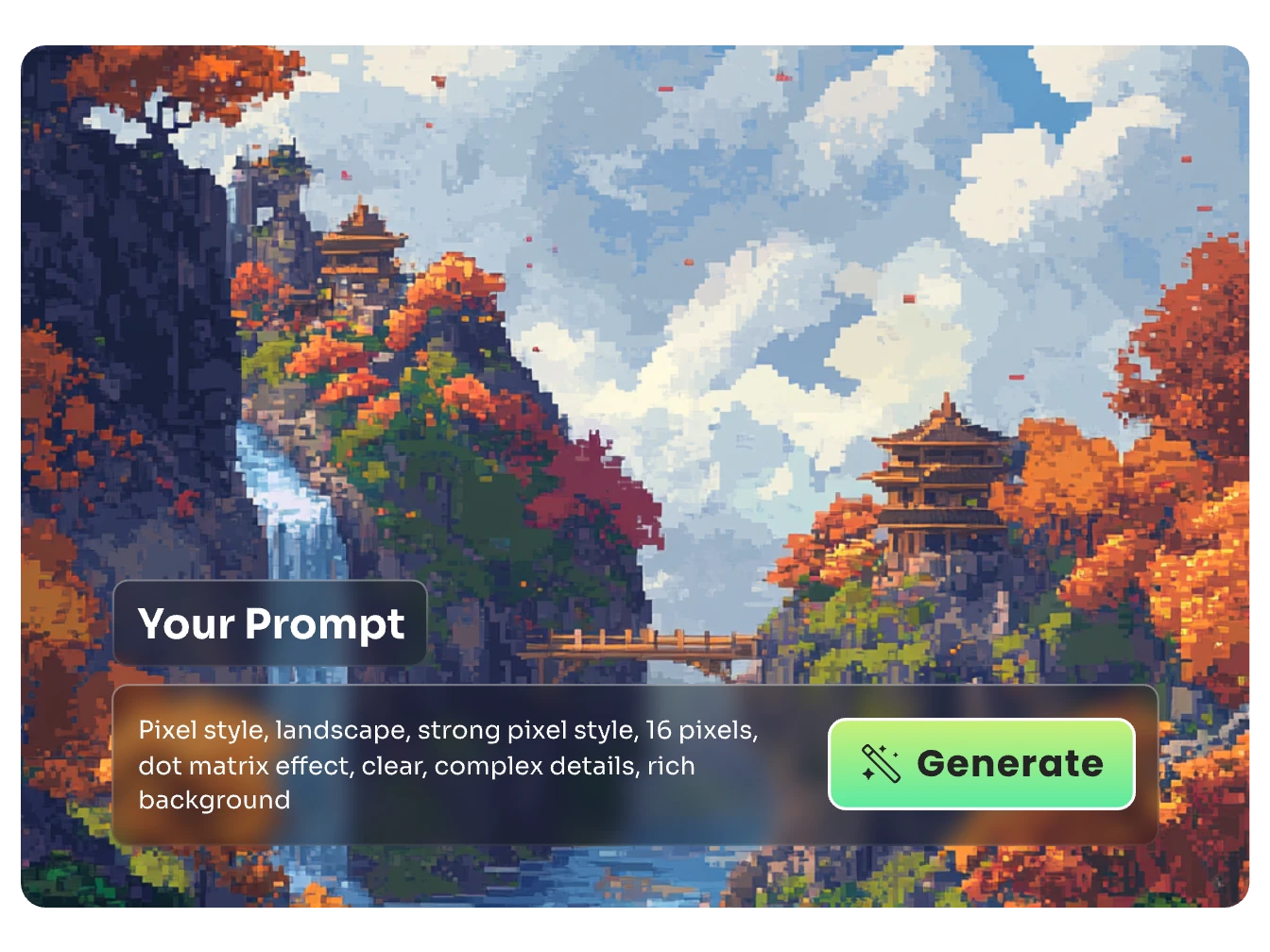 inserire richieste di testo per generare scene di pixel art con ai