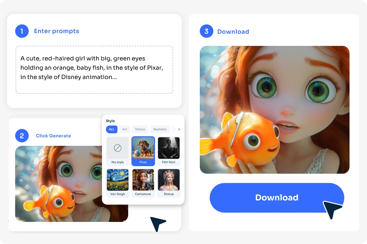 generieren disney pixar Mädchen Bild in AI Ease