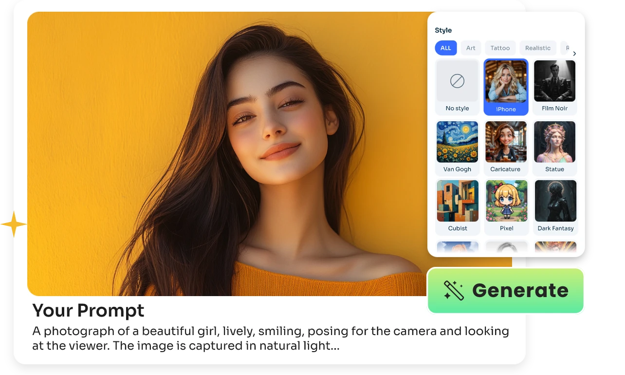 generate female portrait and various styles from AI Ease