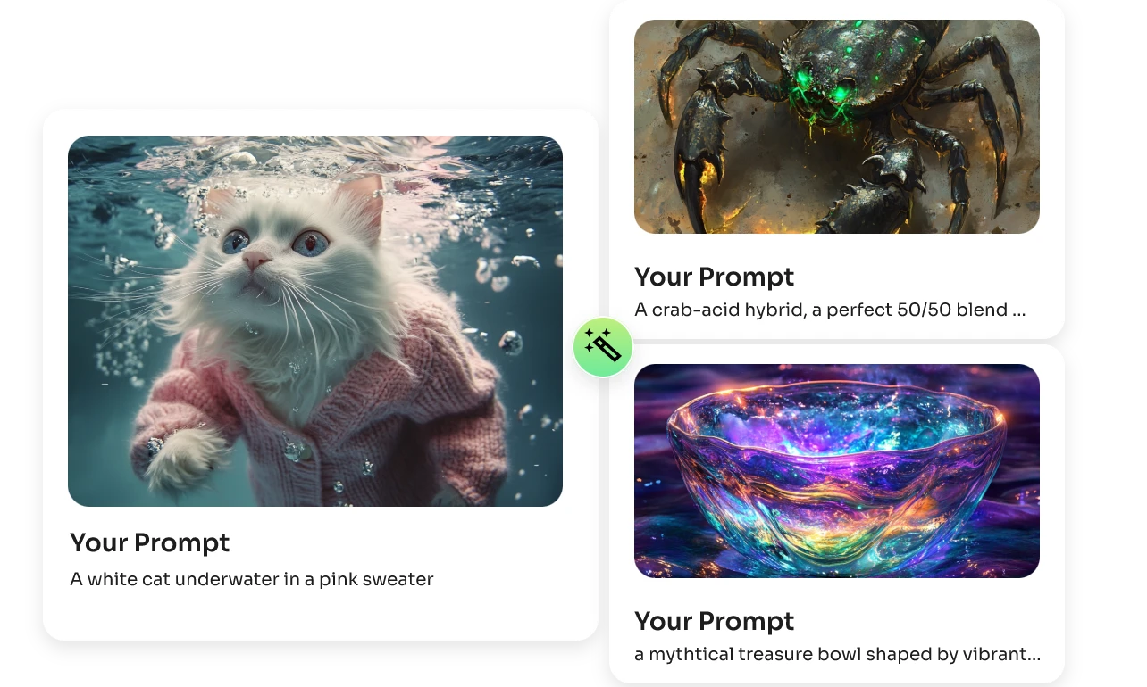 generare tre immagini AI in stili diversi utilizzando il generatore di foto AI gratuito online di AI Ease