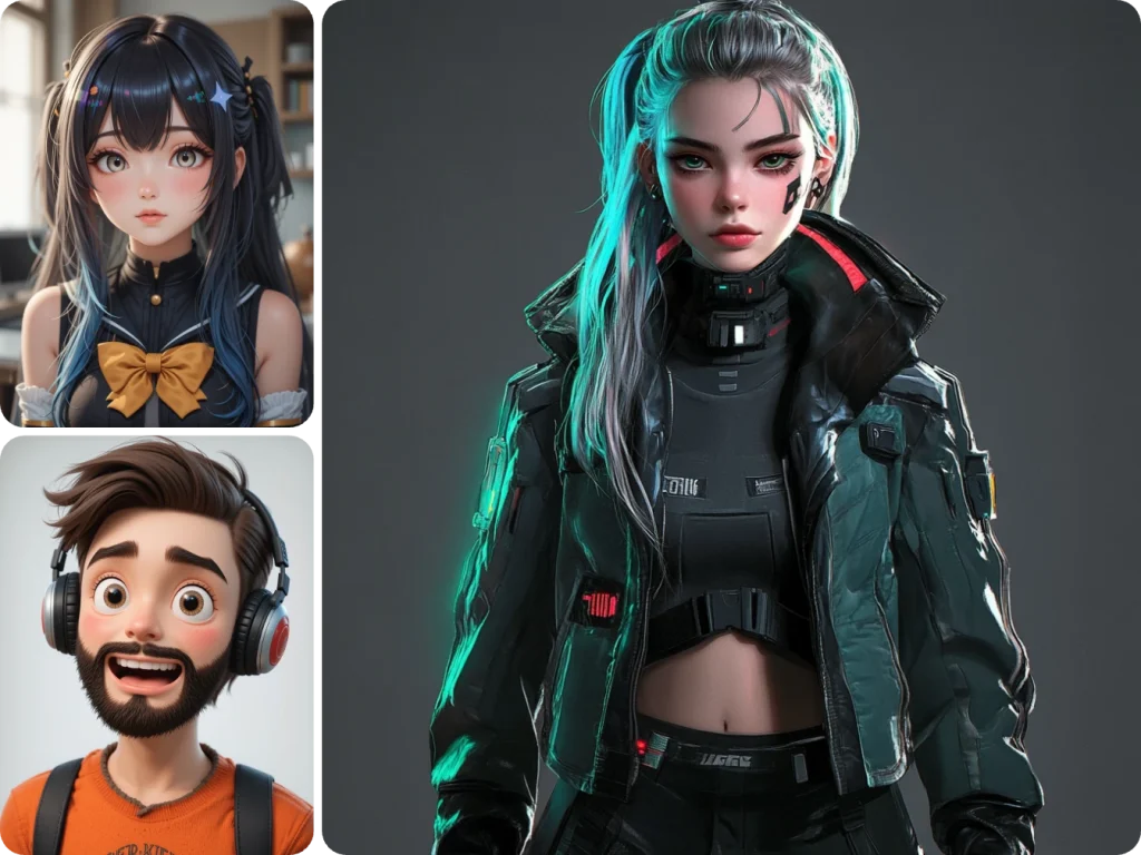 generieren sie drei virtuelle youtuber bilder in verschiedenen stilen mit ai leicht free vtuber maker